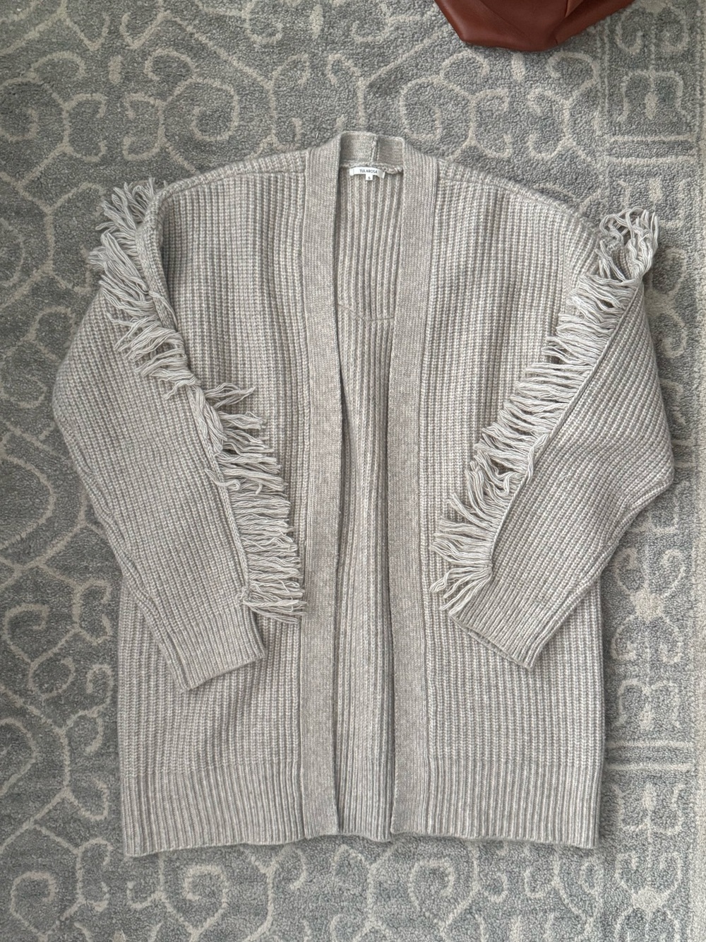 Tularosa Fringe Ribbed Open-Front Cardigan - Light Taupe